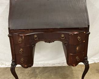 Mahogany Drop-Front Secretary Desk with Cabriole Legs and Brass Hardware