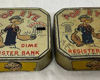 Two Metal Popeye Dime Register Banks