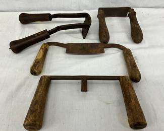 Four Vintage Hand Tools Including Draw Knives and Curved Handle Tools