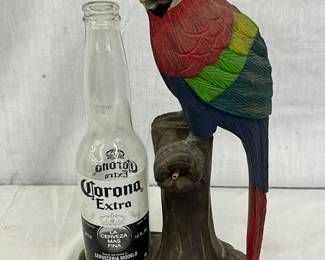 Wooden Parrot Bottle Holder with Corona Extra Bottle