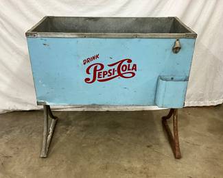 Metal Pepsi-Cola Branded Beverage Cooler on Stand, 35 1/2 x 34 1/2 Inches
