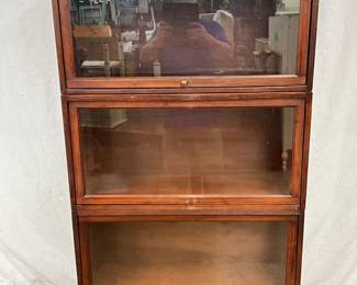 Three-Stack Oak Lawyer Bookcase with Glass Front Panels
