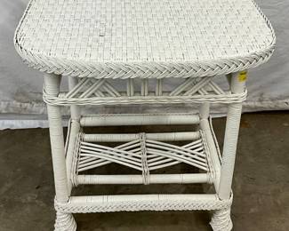 White Wicker Side Table with Shelf