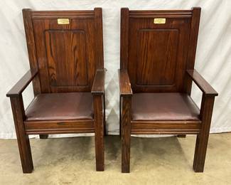 Solid Oak Chairs with Commemorative Brass Plaques