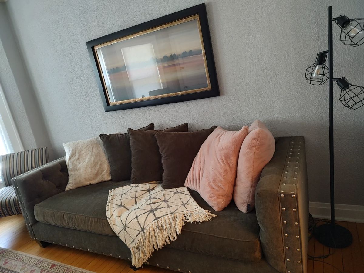 Velvet Sofa with Nailhead Trim