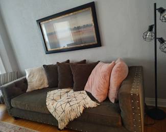 Velvet Sofa with Nailhead Trim