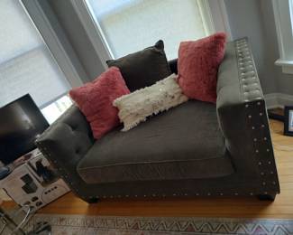Wide Velvet Chair and a Half that matches Sofa...Nailhead trim!