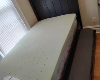 Pottery Barn twin trundle bed with mattresses and memory foam topper