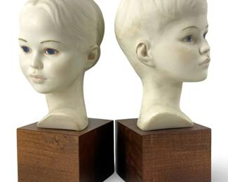 2pc Cybis Bisque Porcelain Child Busts