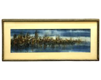 Signed Victor Ing Skyline Watercolor Painting