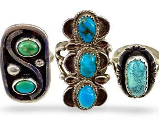 3pc Turquoise Inlaid Silver Rings