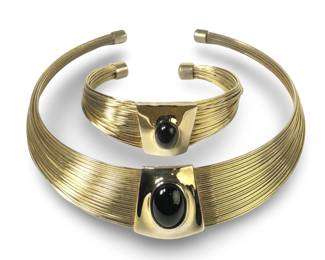 Vintage Womenâs Wire Onyx Choker Necklace Set