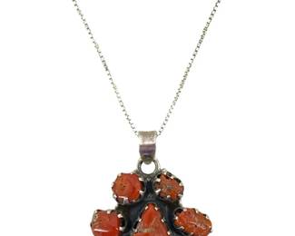 Native American Coral Embedded Sterling Necklace