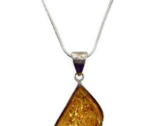 Sterling Chain & Baltic Amber Pendant Necklace