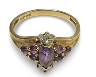 10 Kt Yellow Gold Diamond Amethyst Ring