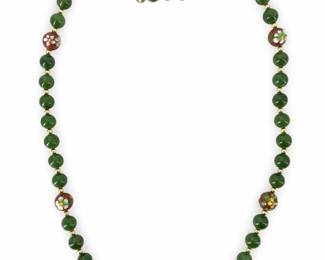 Jade & Cloisonné Beaded Necklace & Earrings Set