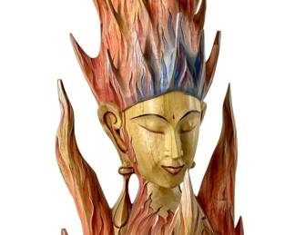 Signed Semarajaya Thai Fire Buddha Wood Carving