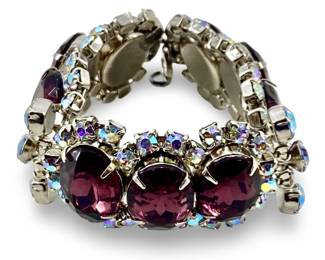 Magenta and Iridescent Rhinestone Bracelet