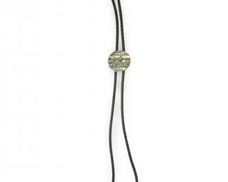 Vintage Mexico Alpaca Abalone Leather Bolo Tie