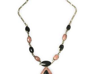 Sterling Silver Rhodochrosite Onyx Pendant