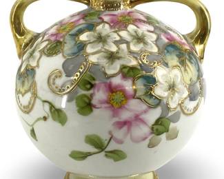 Old Nippon Hand Painted Floral Porcelain Vase