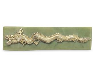 Vintage Chinese Silver Dragon Stone Pin