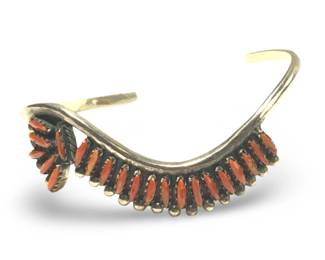 Gorgeous Sterling Silver Coral Cuff Bracelet