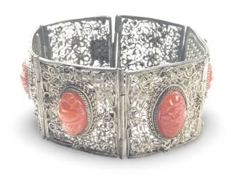 Antique Victorian Silver Carnelian Hinge Bracelet