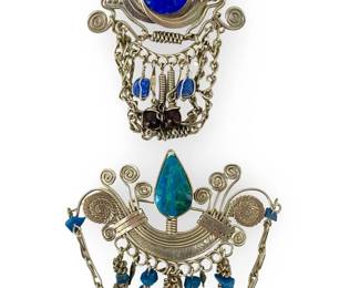 2pc Thai Silver Lapis & Chrysocolla Pins