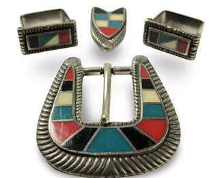 4pc Vintage Mosaic Belt Buckle & Accessories