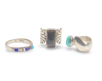 3 Great Sterling Silver Turquoise Inlay Rings