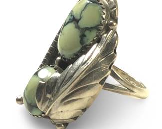 Native American Sterling Turquoise Leaf Ring