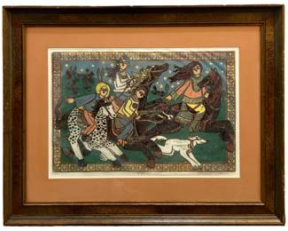 Signed Mary Hamilton âThe Riders" Linocut