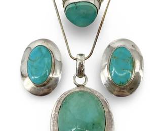 Turquoise & Sterling Ring, Earrings & Necklace