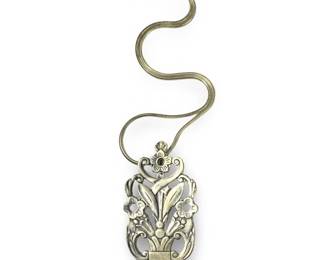Art Deco Sterling Ornate Floral Pendant Necklace
