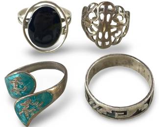 4pc Sterling Silver Menâs and Womenâs Rings