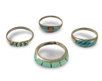 (4) Delightful Sterling Silver Turquoise Rings
