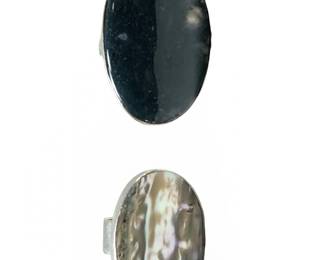 2 Sterling Silver Abalone Black Obsidian Rings
