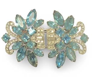Vintage Aqua Blue Rhinestone Duet Clip