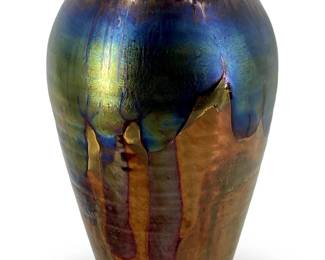 Signed Fairman Iridescent Glazed Raku Vase
