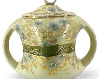 Old Porcelain Nippon Hand Painted Floral Green Pot