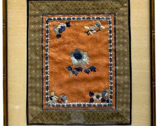Antique Asian Silk Embroidered Tapestry Panel