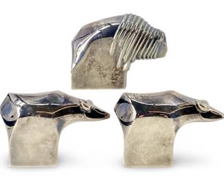 3 Dansk Silver-Plated Bull & Buffalo Paperweights