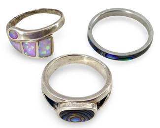 3pc Sterling Silver Abalone Inlaid Rings