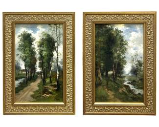 2pc. Signed Antique Landscape Oils on Canvas Panel