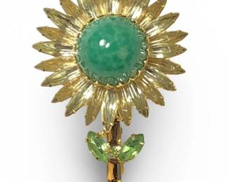 Judy Lee Peking Glass Dark Citrine Gemstone Brooch