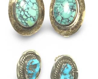 2 Pair Sterling Turquoise Clip on Earrings