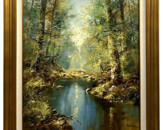 Signed Peaceful Forest Landscape Oil on Canvas
