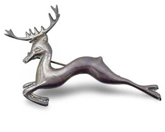 Sterling Silver Leaping Deer Brooch