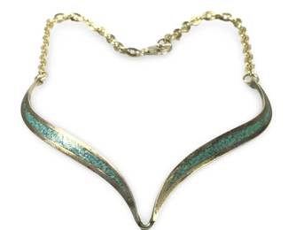 Native American Silver Turquoise Inlay Necklace